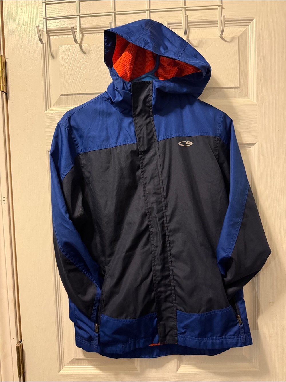 Champion Blue & Navy Kids Hooded Rain Jacket with Orange Lining